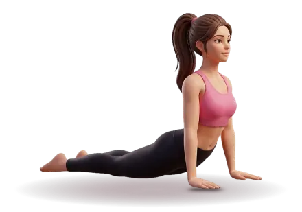 A figure seen from the side lies on the belly with legs long, hips down and chest lifted high on straight arms.