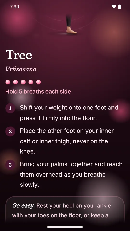 One pose on its own page with its three cues and an easier option.